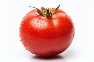 Fresh tomato with water droplets isolated on white background. Generative Ai photo