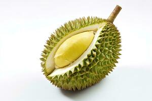 durian fruit isolated on white background. fruit king. isolated on white background. Generative Ai photo