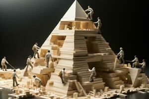 Cut-out people pyramid, teamwork's strength and solid foundation symbol AI Generated photo