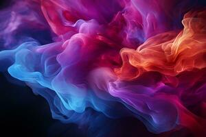 dramático fumar y niebla en contrastando vívido rojo, azul, y púrpura colores vívido y intenso resumen antecedentes o fondo de pantalla ai generado foto