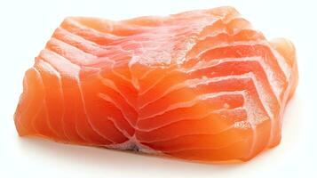 Salmon slice of fresh raw fish isolated on white background. Generative Ai photo