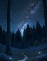 Mystical Moonlit Forest  Serene Nature Night Background, Ai Generative photo