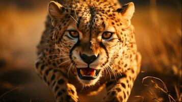 Cheetah Running in African Wild Animal Photography, Generative Ai photo