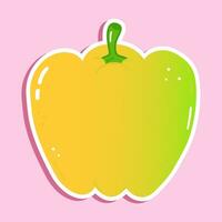 Cute funny colored bell pepper sticker character. Vector hand drawn cartoon kawaii character illustration icon. Isolated on pink background. Colored bell pepper character concept