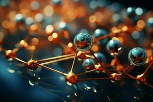 Molecule model showcased in 3D, creating an intriguing science background AI Generated photo