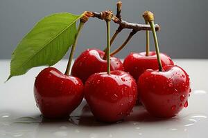 Minimalist charm cherries on a white canvas with soft shading AI Generated photo