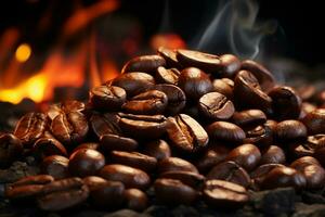 Cafe ambiance warm tones, background full of freshly roasted coffee beans AI Generated photo