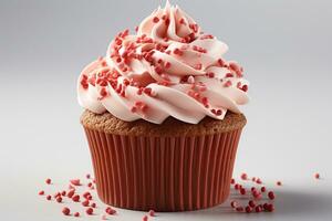 Cupcake adorned with heart shaped frosting, a perfect treat for any occasion AI Generated photo