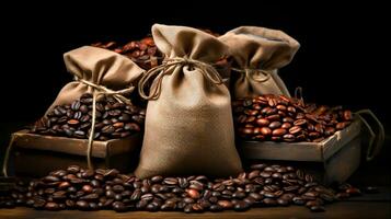 Coffee bag wrapped in coffee beans, Generative Ai photo