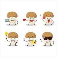 Champignon cartoon character with various types of business emoticons vector