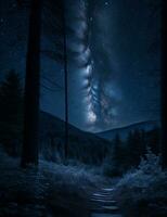 Mystical Moonlit Forest  Serene Nature Night Background, Ai Generative photo