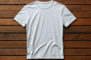 blanco camiseta Bosquejo, masculino t camisa con corto mangas frente espalda ver realista 3d burlarse de arriba ai generado foto