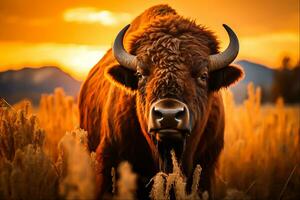 Bison Powerful Symbols of Nature's Majesty, Generative Ai photo