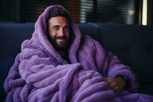 Man in cosy plaid made from lavender photo
