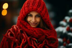 Woman in cosy plaid made from chili pepper photo