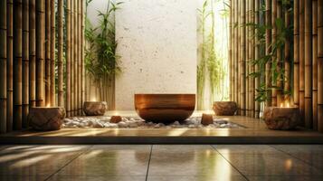 Beauty spa, Bamboo and stones in a wellness spa. Beauty treatment of spa. Generative Ai photo