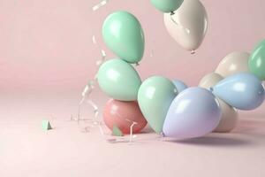 Balloons pink background. Generate Ai photo