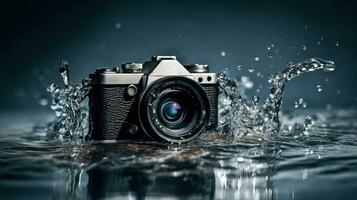 World photography day, vintage camera on background, professional hobby. AI generated. photo