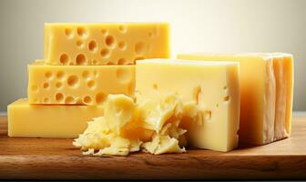cheese on a wooden board AI Generative photo