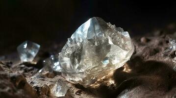 Diamond is rare precious natural geological stone on gradient background in low key, isolate. AI generated. photo