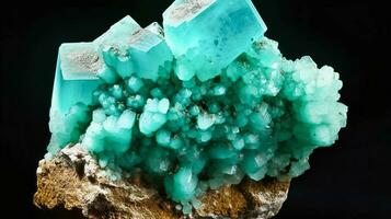 Aurichalcite is rare precious natural geological stone on gradient background in low key, isolate. AI generated. photo