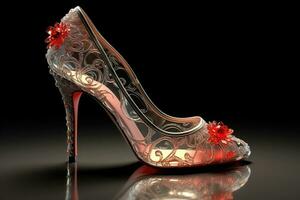 Noble and Luxurious, Crystal High-Heeled Shoes with Silk Decoration. Generative AI photo