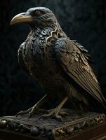 Gorgeous Raven statue with golden filigree, epic, Generative AI photo
