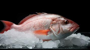 A fresh white snapper fish on ice. snapper fish. Generative Ai photo