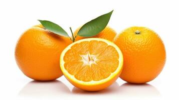 Group of slices, whole of fresh orange fruits isolated on white background, Generative AI photo