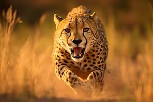 A Cheetah running in the wild. Cheetah. Generative Ai photo