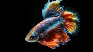 A Colorful Betta fish isolated on black background. Generative Ai photo