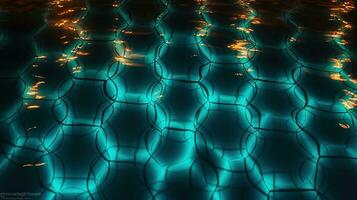 Mesmerizing Top View of Glowing Lights Dancing on the Water Surface in a Swimming Pool, Generative AI photo