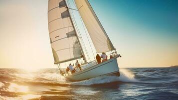 aventuras y camaradería a bordo un rápido velero en el vasto océano, generativo ai foto