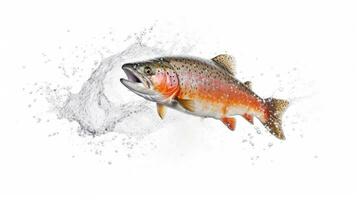 A salmon jumping out of the water isolated on white background. Salmon fish. Generative Ai photo