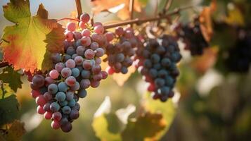 viñedo en octubre. racimos de uvas en sucursales. cerca arriba, ai generativo foto