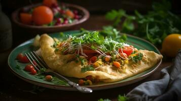 Indian chickpea crepes Pudla served on a plate with blur background, generative ai photo