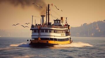 A Memorable Sea Voyage on an Old Ferry, Discovering the Bosphorus' Enduring Beauty. Generative AI photo