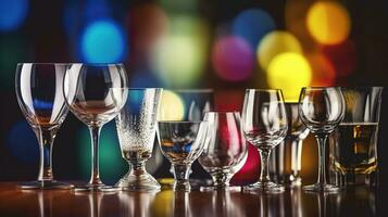 Different glassware on blurred background, AI Generative photo