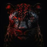 A mix between a panther and a cobra, symmetrical, black and red, red glow, Generative AI photo