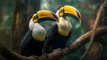 Two Great Hornbill Coraciiformes hornbill bird. Generative Ai photo