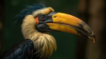 A Great Hornbill, also known as the great Indian hornbill or great pied hornbill, is one of the larger members of the hornbill family. Generative Ai photo