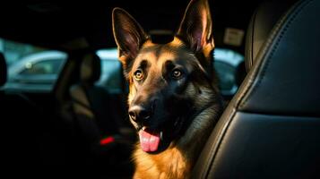 un alemán pastor policía perro. aduana o policía, equipaje inspección y inmigración controlar sobre llegada. policía perro. oledor perro. generativo ai foto