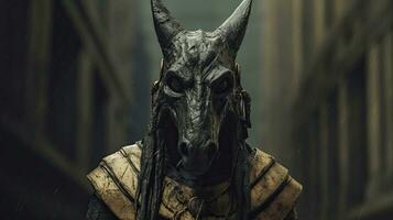 antiguo egipcio Dios de muerte y el mundo de el muerto, el terrible anubis. fantasía personaje de Egipto. generativo ai foto