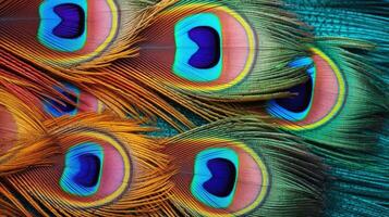elegant leather colorful peacock feather background. Generative Ai photo