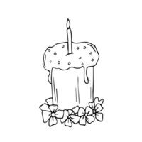 Hand drawn easter cake, bread. Easter cake sticker black outline. Doodle vector illustration in cute style. Design for Easter, postcards, stickers. Isolated on white background