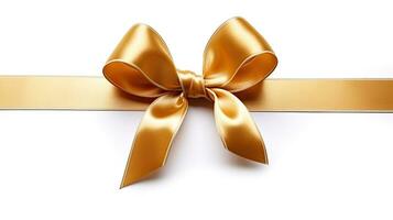 Gold ribbon with bow isolated on white background. ribbon bow. Generative Ai photo