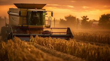 Agriculture, Combine harvester in corn field. Generative Ai photo