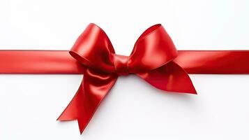 red satin ribbon and bow isolated on white background. Generative Ai photo