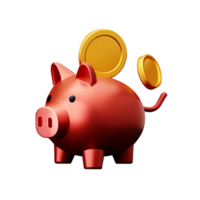 cute piggy bank with dropping coin 3d render icon png