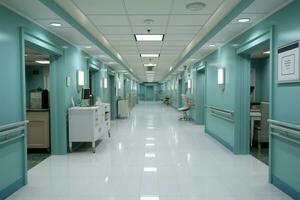 Medical concept Hospital corridor connecting various patient rooms seamlessly AI Generated photo